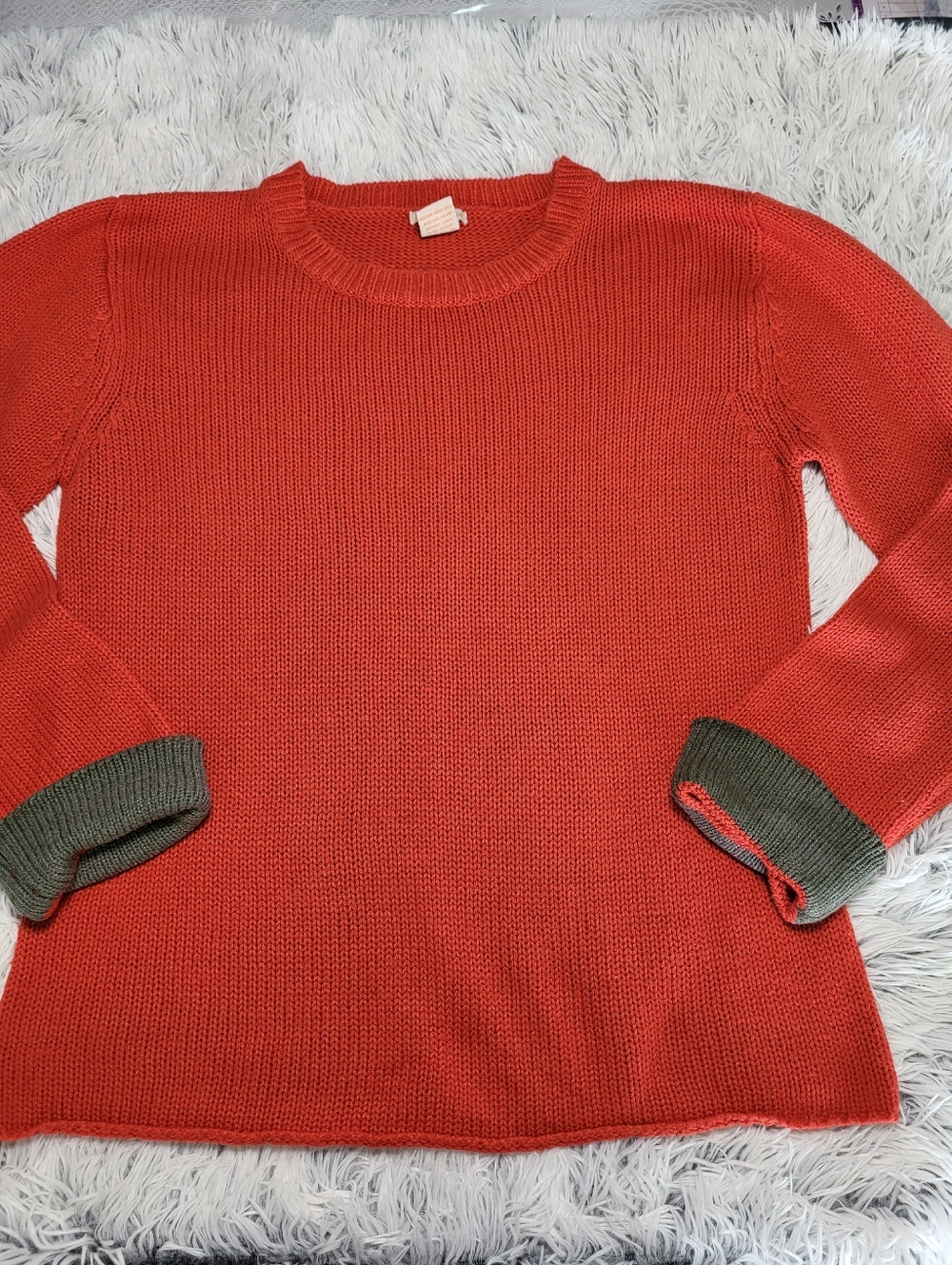Sweet Romeo Burnt Orange Knit Sweater with Olive Accent